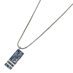クリスチャンディオール ロゴ プレート ネックレス トロッター柄 ネックレス シルバーメッキ シルバー ブルー レディース 【中古】 
 ラッピング可