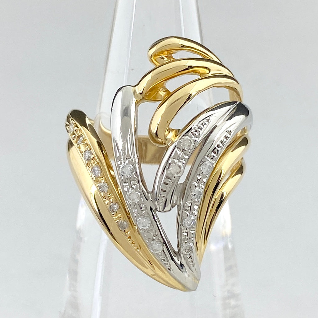 メレダイヤ デザインリング YG イエローゴールド プラチナ 指輪 リング 8号 Pt900 K18 ダイヤモンド レディース 【中古】 
 ラッピング可