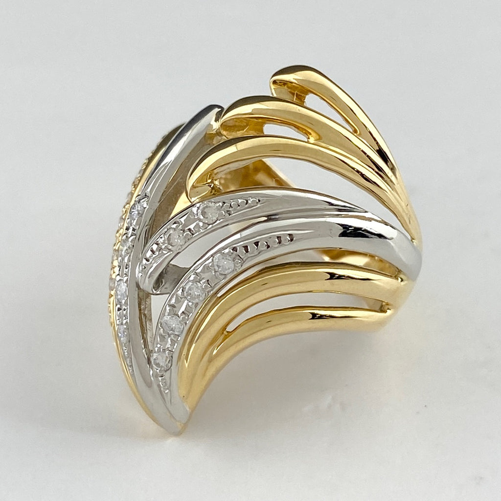 メレダイヤ デザインリング YG イエローゴールド プラチナ 指輪 リング 8号 Pt900 K18 ダイヤモンド レディース 【中古】 
 ラッピング可