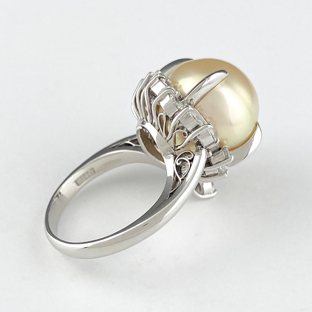 パール デザインリング プラチナ メレダイヤ 真珠 指輪 リング 15号 Pt900 パール ダイヤモンド レディース 【中古】 
 ラッピング可