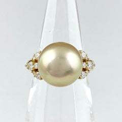 タサキ パール デザインリング YG イエローゴールド 指輪 メレダイヤ 真珠 リング 8.5号 K18 パール ダイヤモンド レディース 【中古】 
 ラッピング可