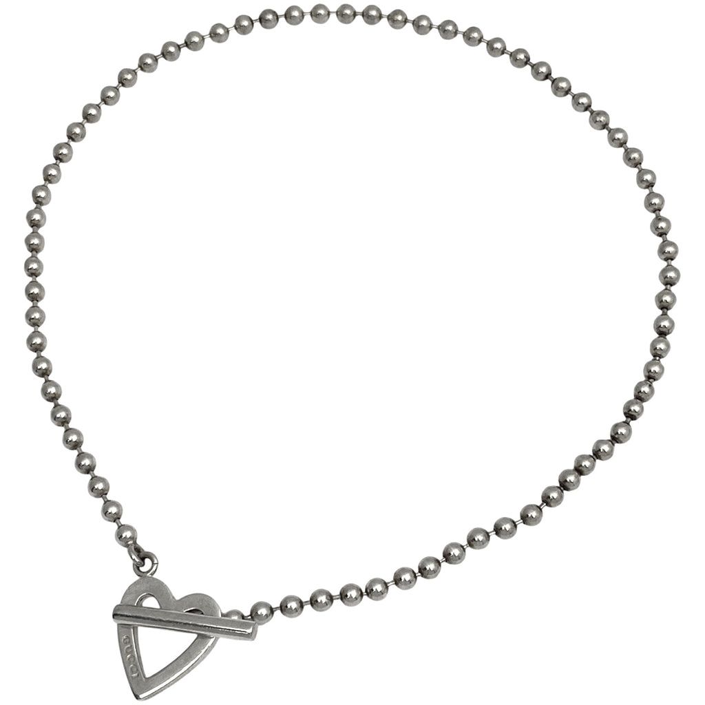 グッチ ロゴ ボールチェーン ネックレス ハートモチーフ チョーカー ネックレス シルバー925 シルバー レディース 【中古】bracc