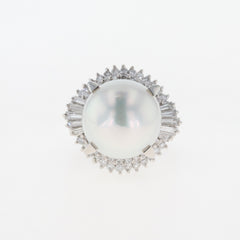 パール デザインリング プラチナ メレダイヤ 指輪 真珠 リング 9号 Pt900 パール ダイヤモンド レディース 【中古】 
 ラッピング可