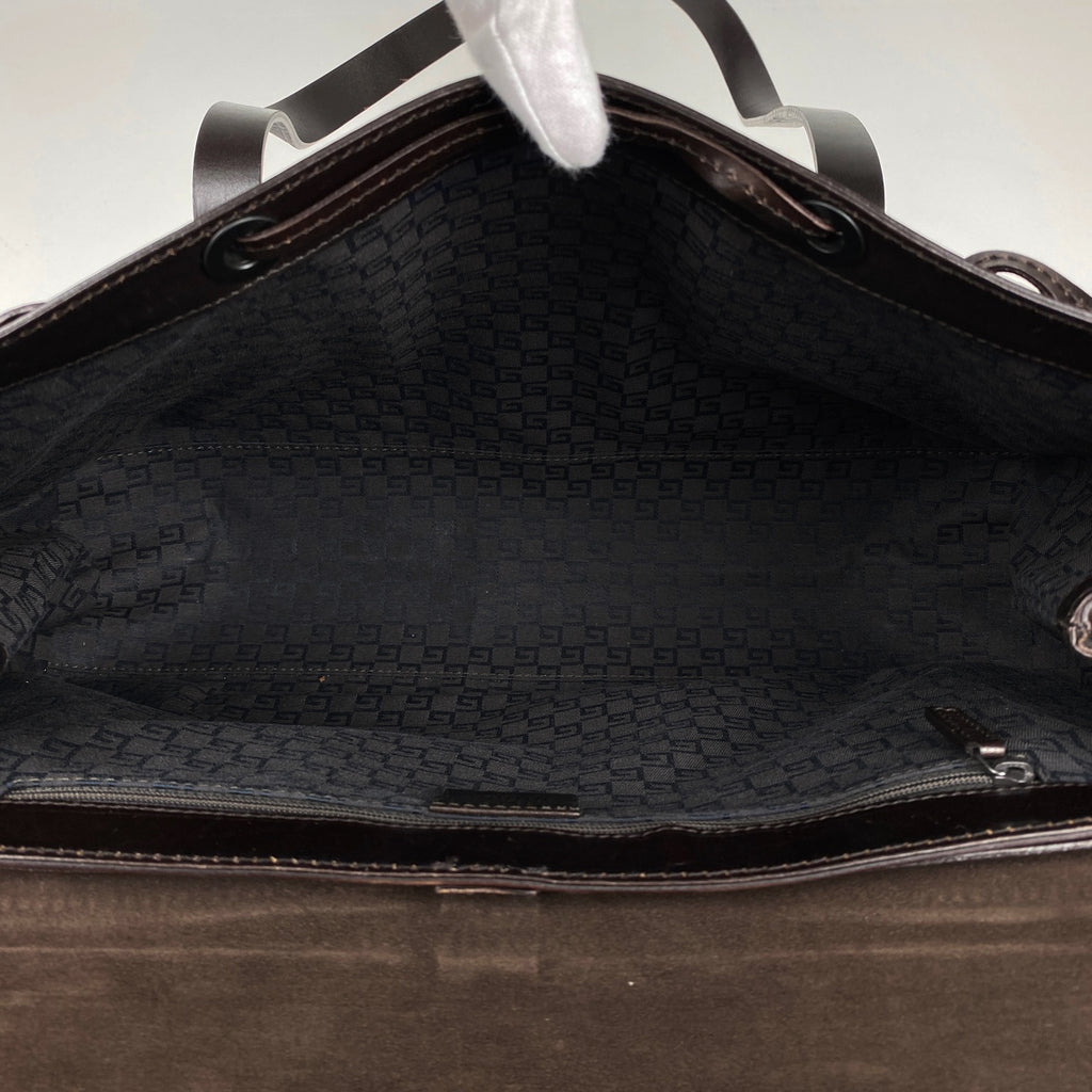 グッチ ロゴ トートバッグ ショルダーバッグ トートバッグ スエード ダークブラウン 101287 レディース 【中古】brbag