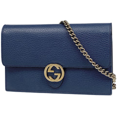 【在庫一掃】 グッチ インターロッキングG チェーンウォレット 2WAY ショルダーバッグ 長財布 レザー ブルー 510314 レディース 【中古】 brbag
