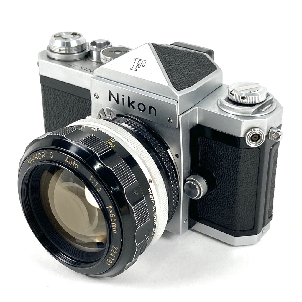 ニコン Nikon F アイレベル シルバー + NIKKOR-S Auto 55mm F1.2 フィルム マニュアルフォーカス 一眼レフカメラ 【中古】