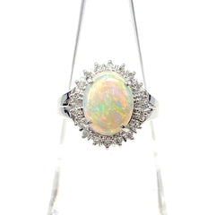 オパール デザインリング プラチナ 指輪 メレダイヤ リング 10号 Pt900 オパール ダイヤモンド レディース 【中古】nbjwl