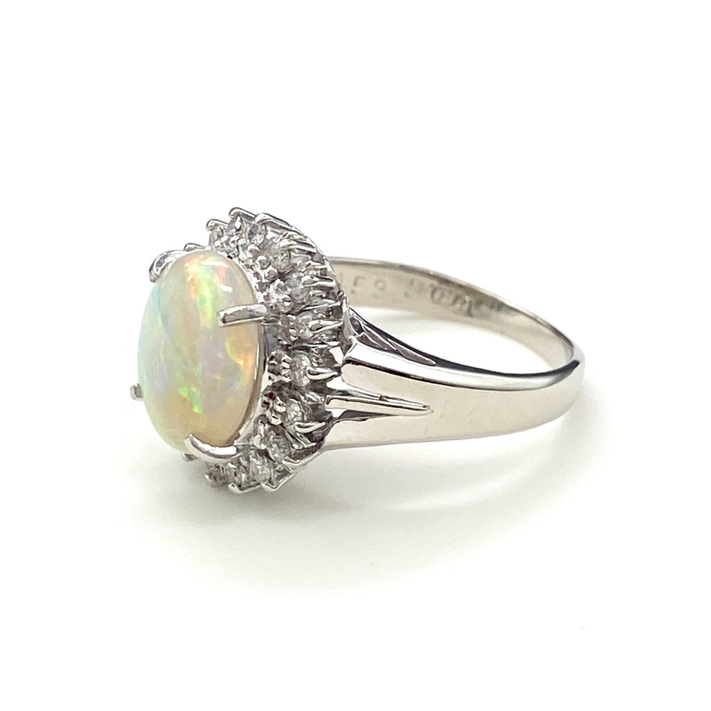 オパール デザインリング プラチナ 指輪 メレダイヤ リング 10号 Pt900 オパール ダイヤモンド レディース 【中古】nbjwl