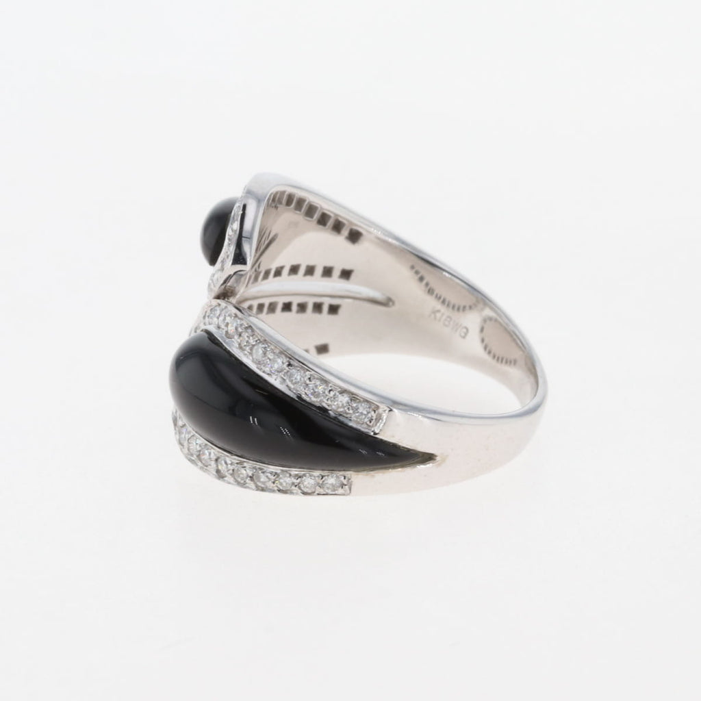 メレダイヤ デザインリング WG ホワイトゴールド 指輪 オニキス リング 16号 K18 WG ダイヤモンド レディース 【中古】 
 ラッピング可