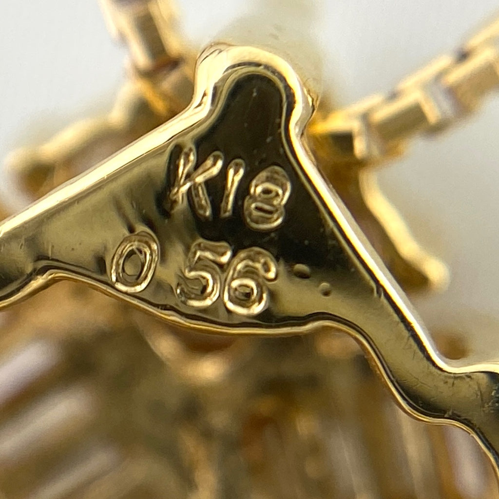 パール デザインネックレス YG イエローゴールド メレダイヤ 真珠 指輪 ネックレス K18 パール ダイヤモンド レディース 【中古】 
 ラッピング可