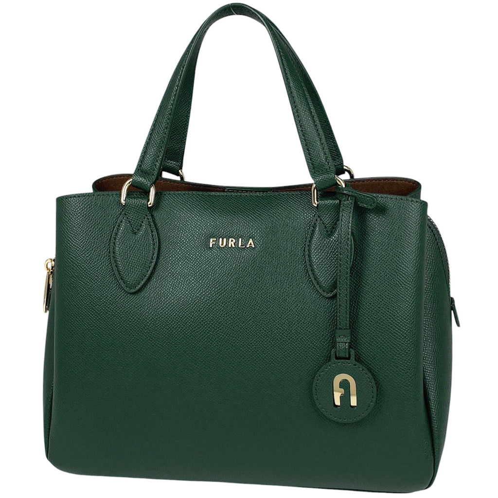 【在庫一掃】 フルラ ロゴ ハンドバッグ 2WAY ショルダーバッグ ハンドバッグ レザー グリーン レディース 【中古】brbag