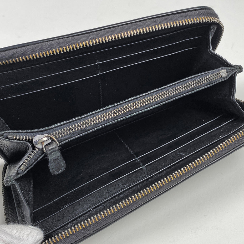 ボッテガヴェネタ イントレチャート ラウンドファスナー 長財布 ラウンドジップ 長財布 レザー ブラック レディース 【中古】 brbag