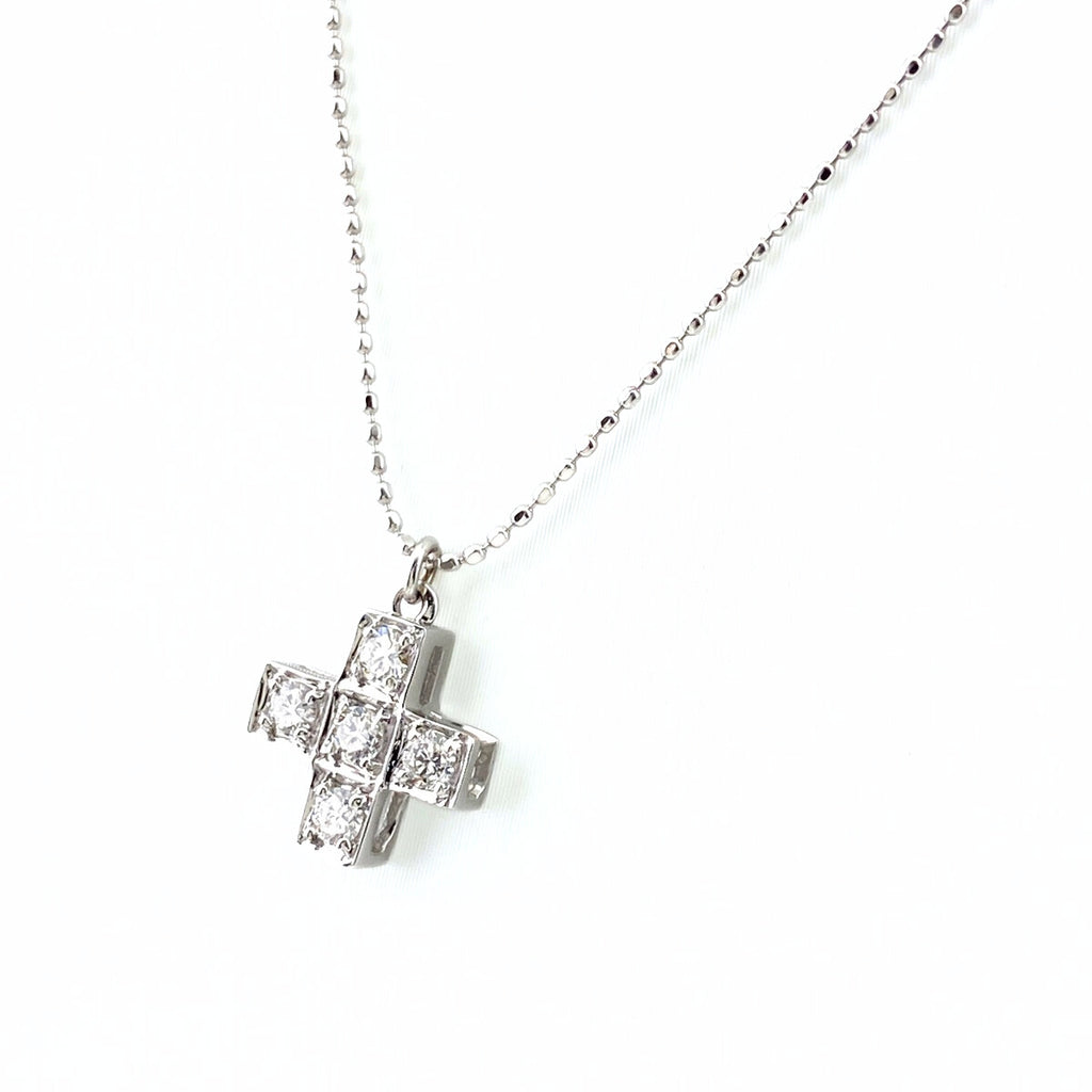 クロスモチーフ デザインネックレス WG ホワイトゴールド ペンダント メレダイヤ ネックレス K18 WG 750 レディース 【中古】nbjwl