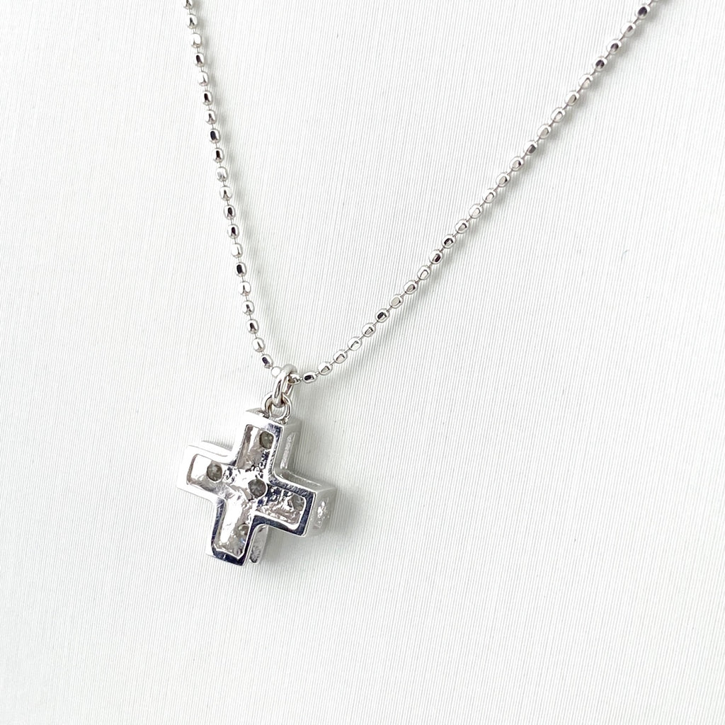 クロスモチーフ デザインネックレス WG ホワイトゴールド ペンダント メレダイヤ ネックレス K18 WG 750 レディース 【中古】nbjwl
