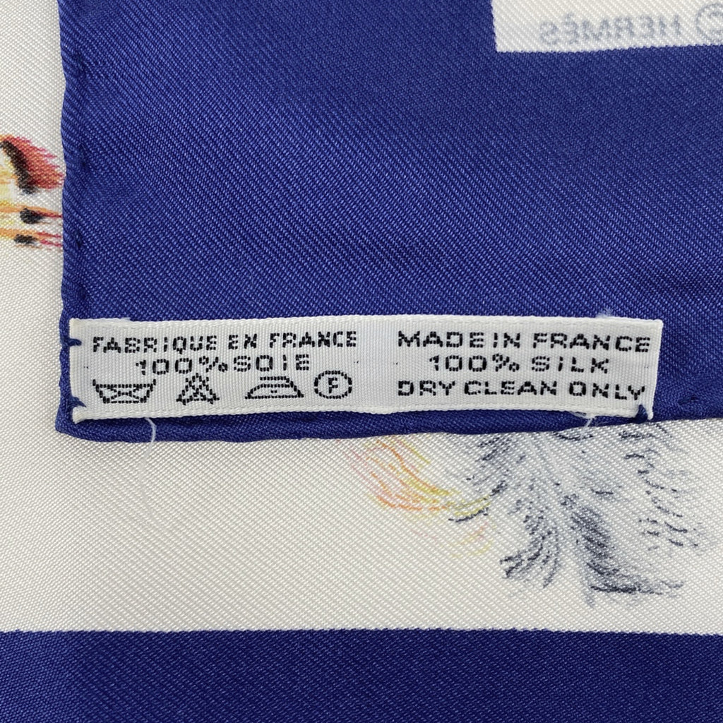 エルメス カレ 90 PLUMES par Henride Linares 羽柄 羽毛 スカーフ シルク ネイビー マルチカラー レディース 【中古】brbag
