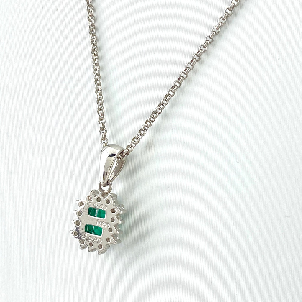 エメラルド デザインネックレス プラチナ ペンダント メレダイヤ ネックレス Pt900 Pt850 エメラルド レディース 【中古】 
 ラッピング可