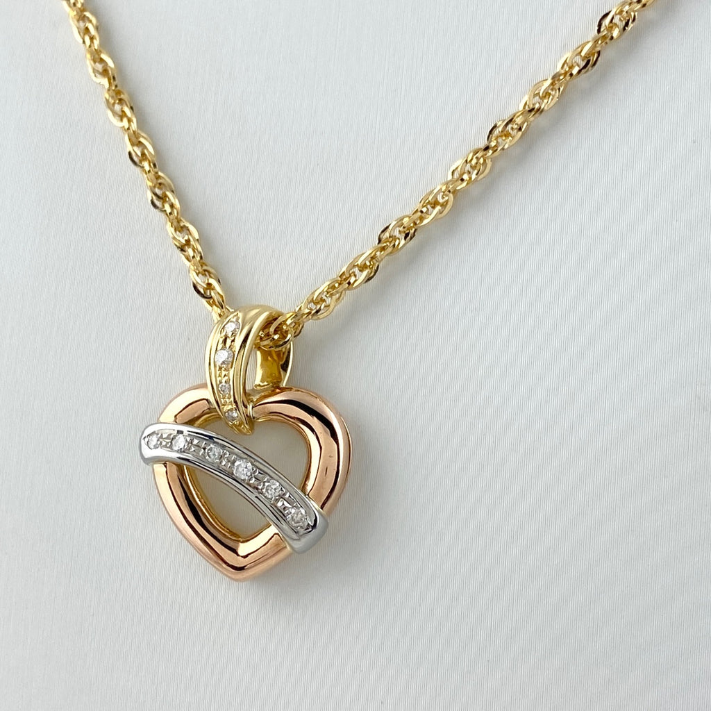 特価正規品K18スリーカラー ダイヤモンド ネックレス(ハートモチーフ) 品番6-752 ネックレス