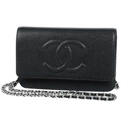 シャネル ココマーク チェーン ウォレット 財布 ショルダーバッグ キャビアスキン ブラック レディース 【中古】brbag