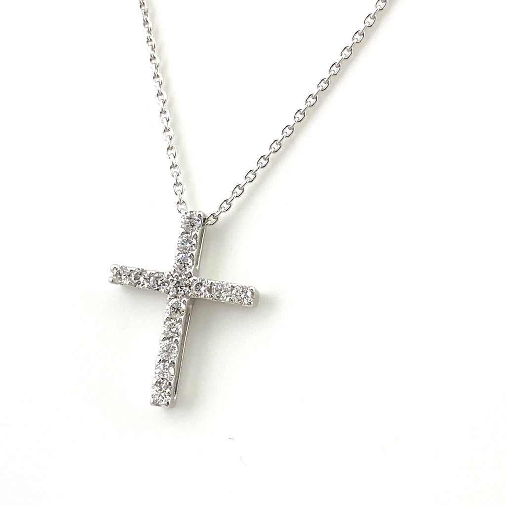 【在庫一掃】 クロスモチーフ ネックレス WG ホワイトゴールド ペンダント メレダイヤ 十字架 ネックレス K18 WG ダイヤモンド レディース 【中古】nbjwl