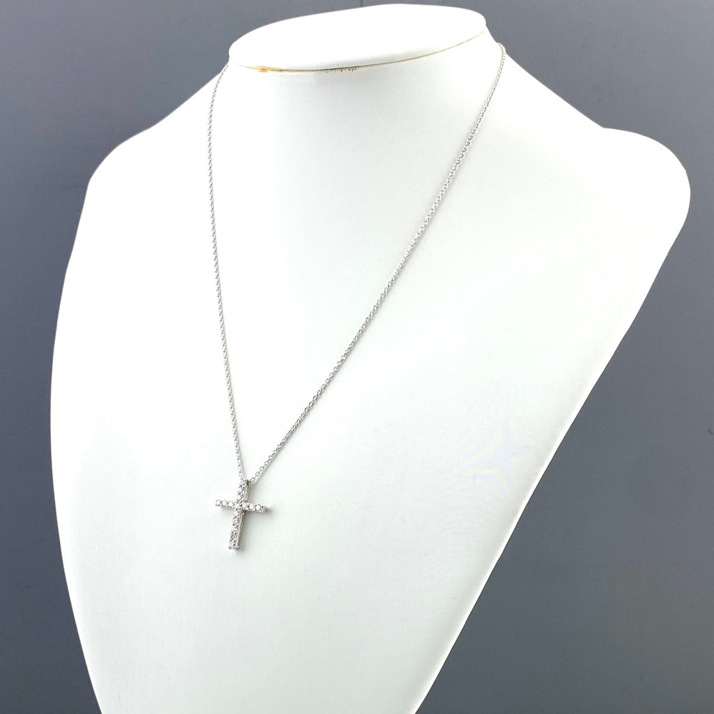 【在庫一掃】 クロスモチーフ ネックレス WG ホワイトゴールド ペンダント メレダイヤ 十字架 ネックレス K18 WG ダイヤモンド レディース 【中古】nbjwl