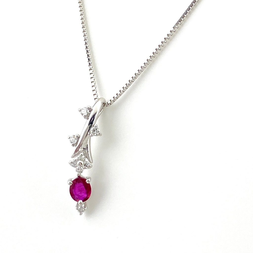 フラワーモチーフ デザインネックレス WG ホワイトゴールド ペンダント ルビー メレダイヤ ダイヤモンド 花 ネックレス K18 WG 750 レディース 【中古】  nbjwl