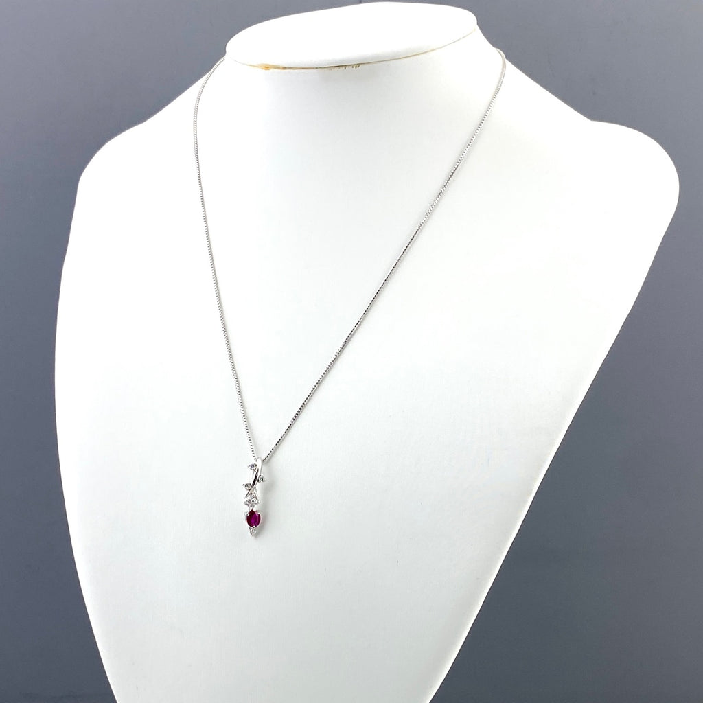 フラワーモチーフ デザインネックレス WG ホワイトゴールド ペンダント ルビー メレダイヤ ダイヤモンド 花 ネックレス K18 WG 750 レディース 【中古】  nbjwl