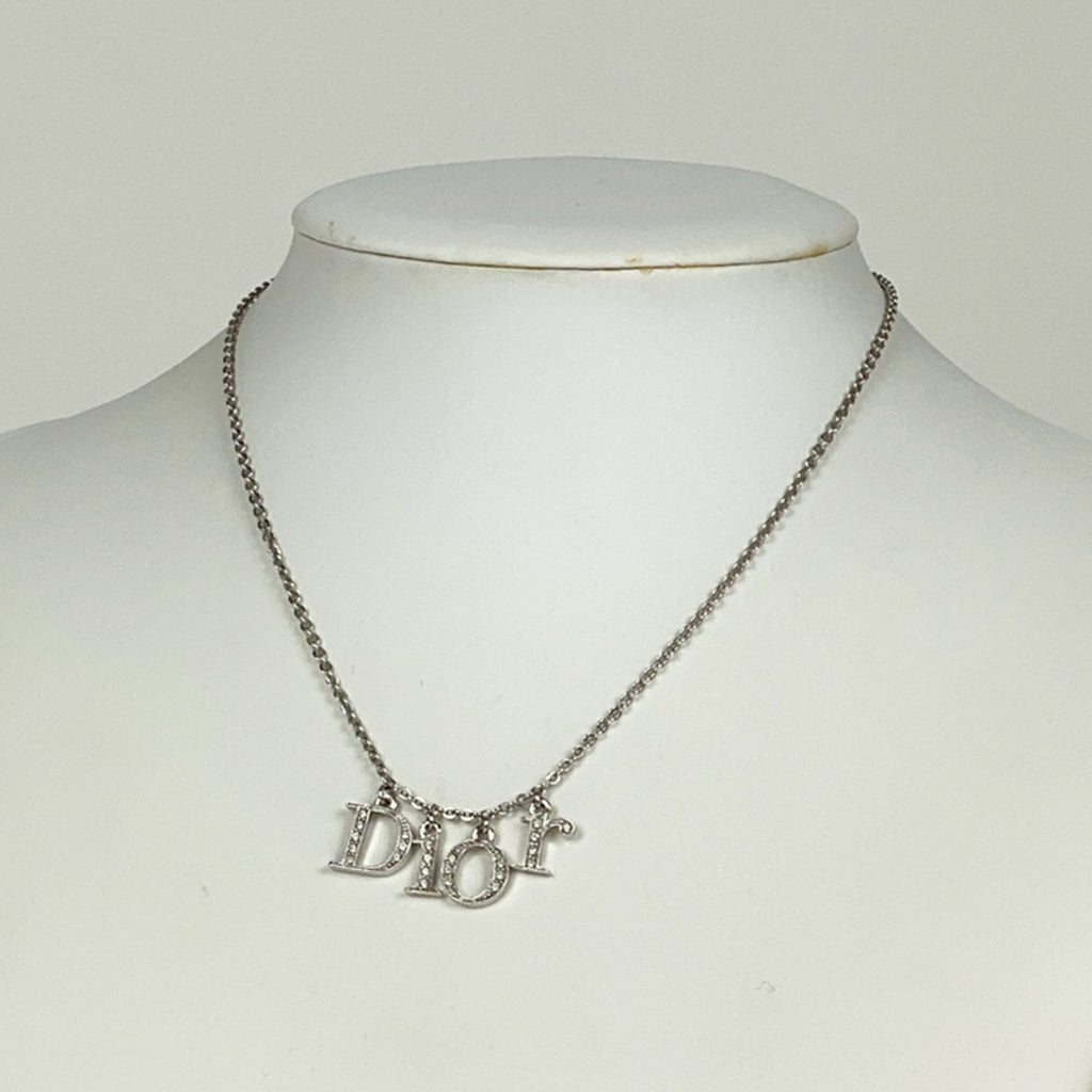 クリスチャンディオール ロゴ ラインストーン ネックレス ネックレス シルバーメッキ シルバー レディース 【中古】  bracc