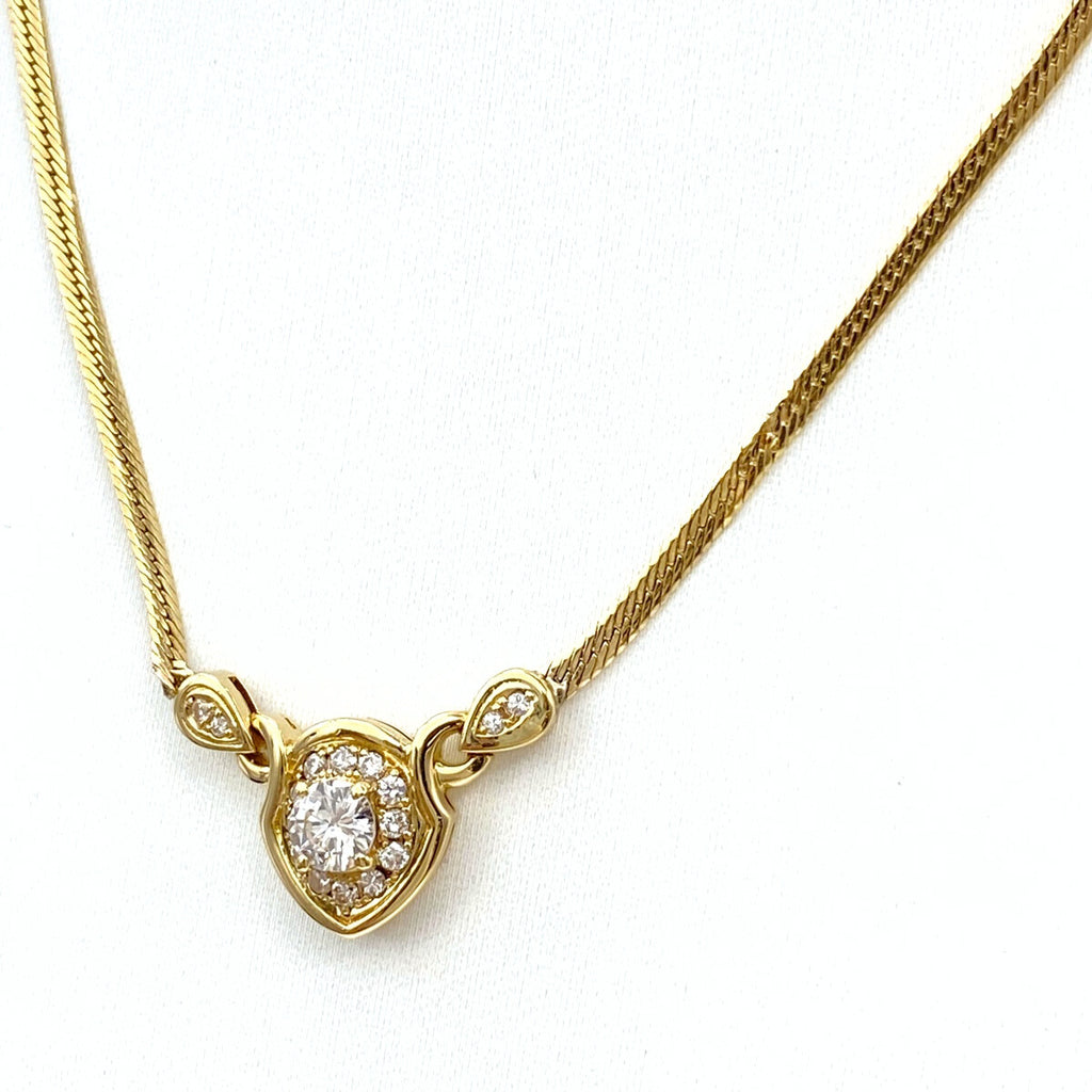 ダイヤモンド デザインネックレス YG イエローゴールド ペンダント メレダイヤ ネックレス K18 750 ダイヤモンド レディース 【中古】nbjwl