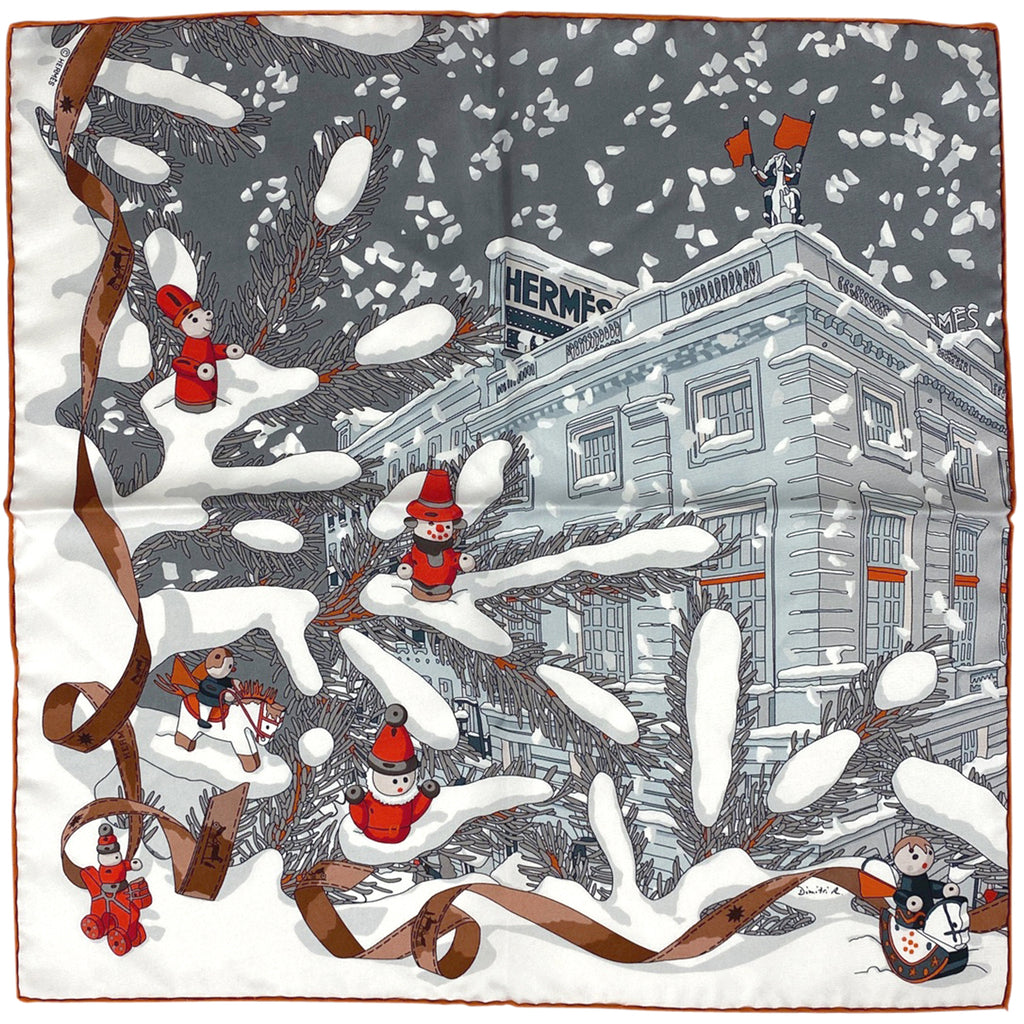 エルメス プチ カレ Noel au 24 Faubourg フォーブル24番地のクリスマス スカーフ シルク ホワイト マルチカラー レディース 【中古】 
 ラッピング可
