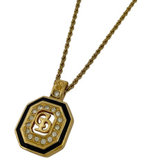 クリスチャンディオール ロゴ ラインストーン ネックレス CD ペンダント ネックレス GP ゴールド ブラック レディース 【中古】 bracc