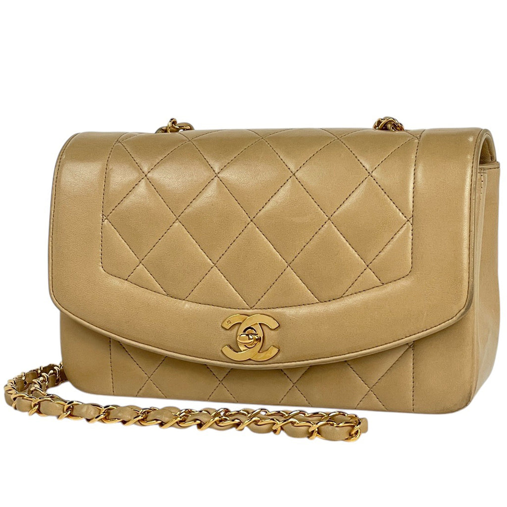 シャネル ショルダーバッグ ダイアナ マトラッセ シングルフラップ レザー ベージュ A01164 レディース 中古 brbag