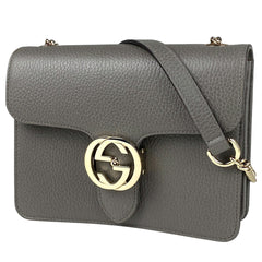 グッチ インターロッキングG チェーン ショルダーバッグ 斜め掛け ショルダーバッグ レザー グレー 510304 レディース 【中古】brbag