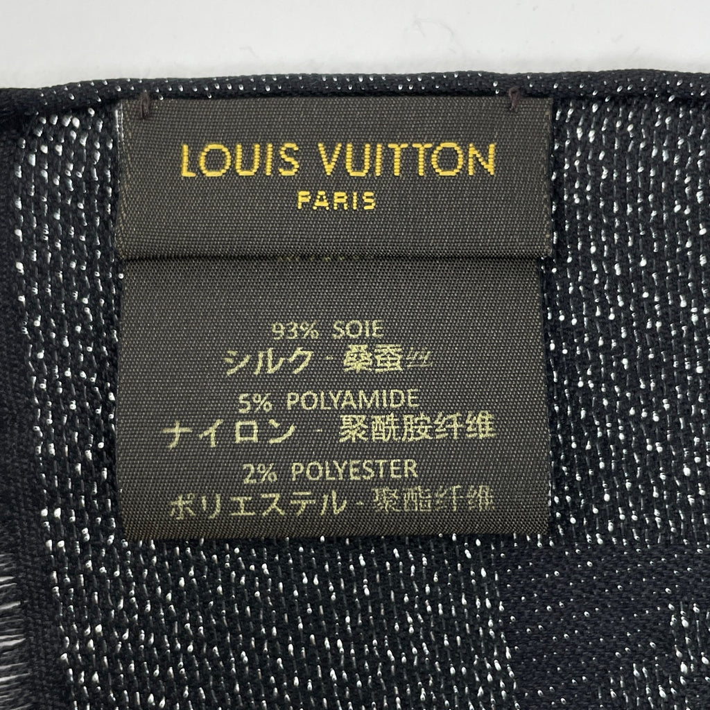 ルイ・ヴィトン モノグラム柄 ストール ラメ スカーフ 大判 ストール シルク ナイロン ポリエステル ブラック レディース 【中古】brbag