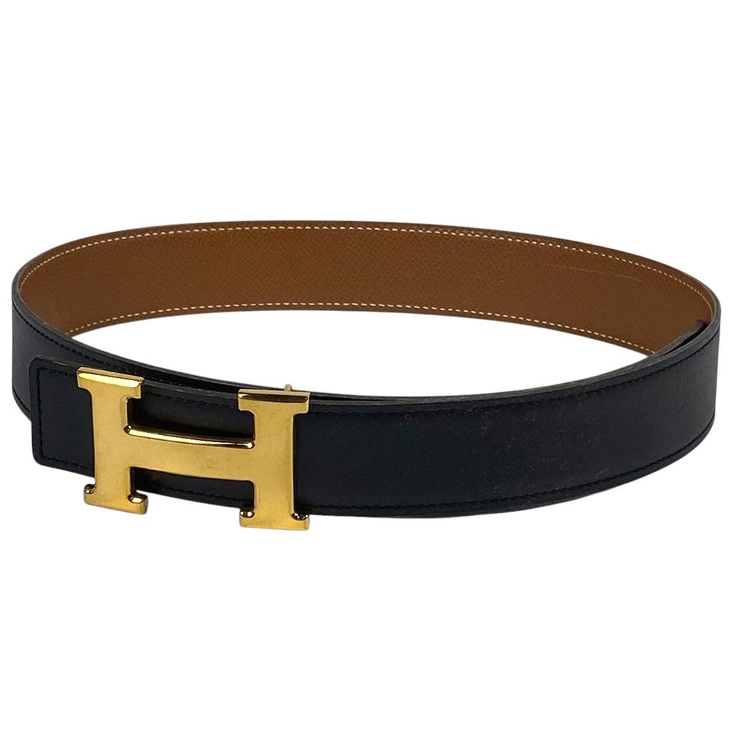 美品　エルメス　カーフスキン　コンスタンス　Hベルト　リバーシブル　ブラック HERMES エルメス ベルト コンスタンス 32 リバーシブル Hベルト