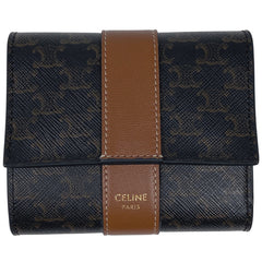 セリーヌ スモール トリフォールド ウォレット トリオンフ 三つ折り財布 コーティングキャンバス ブラウン レディース 【中古】brbag