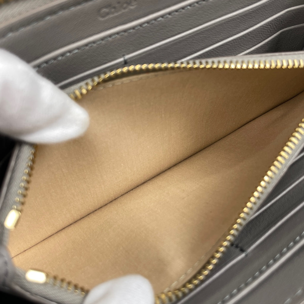 クロエ マーシー ラウンドファスナー 長財布 ロゴ 長財布 レザー グレー レディース 【中古】brbag