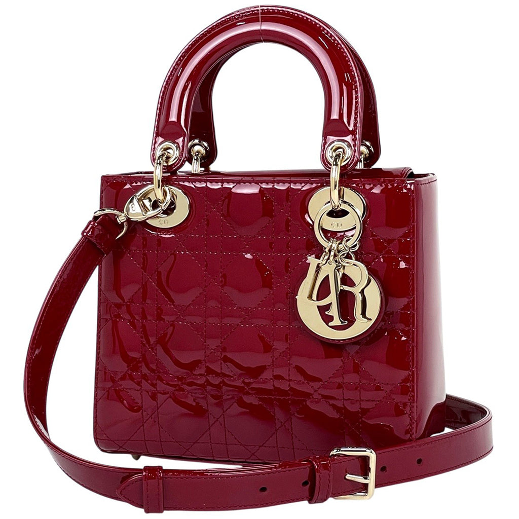 クリスチャンディオール レディディオール エナメル カナージュ 2WAY ショルダーバッグ スモール ハンドバッグ パテントレザー レッド レディース 【中古】brbag
