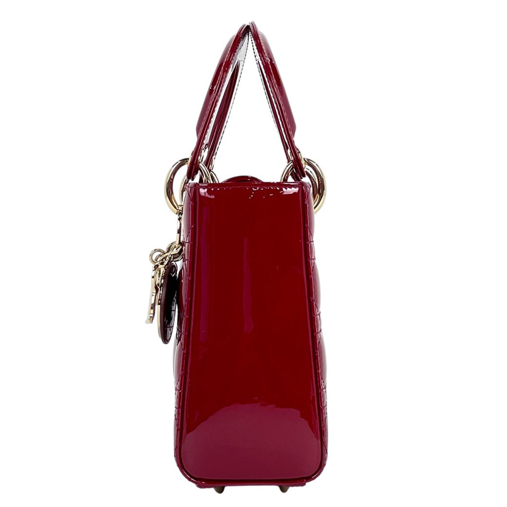 クリスチャンディオール レディディオール エナメル カナージュ 2WAY ショルダーバッグ スモール ハンドバッグ パテントレザー レッド レディース 【中古】brbag