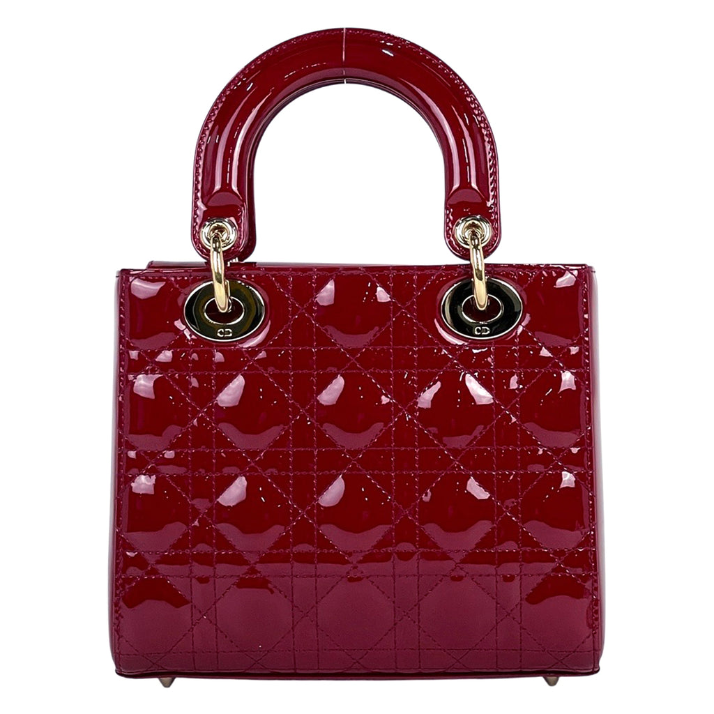 クリスチャンディオール レディディオール エナメル カナージュ 2WAY ショルダーバッグ スモール ハンドバッグ パテントレザー レッド レディース 【中古】brbag