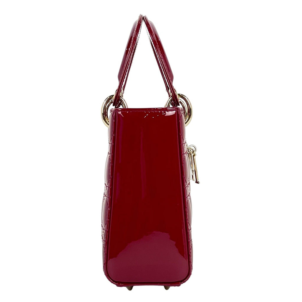 クリスチャンディオール レディディオール エナメル カナージュ 2WAY ショルダーバッグ スモール ハンドバッグ パテントレザー レッド レディース 【中古】brbag