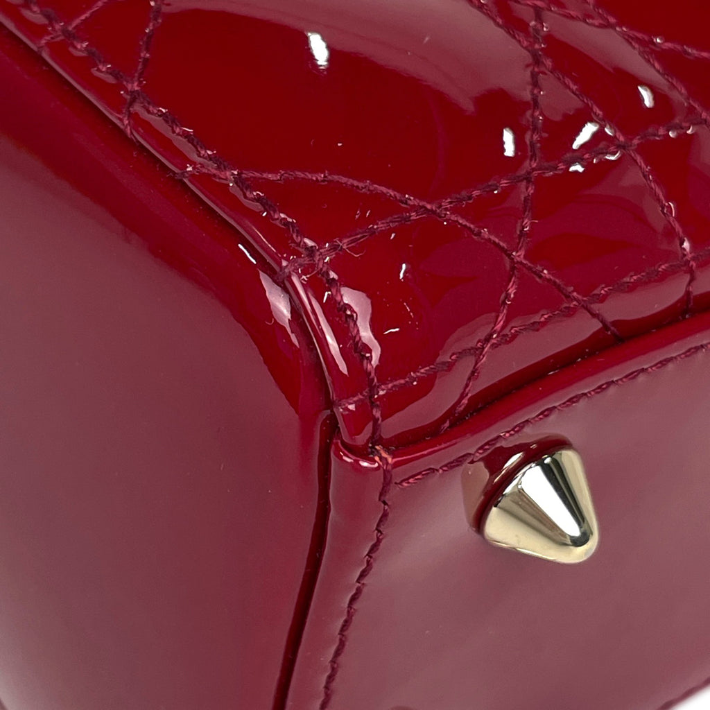 クリスチャンディオール レディディオール エナメル カナージュ 2WAY ショルダーバッグ スモール ハンドバッグ パテントレザー レッド レディース 【中古】brbag