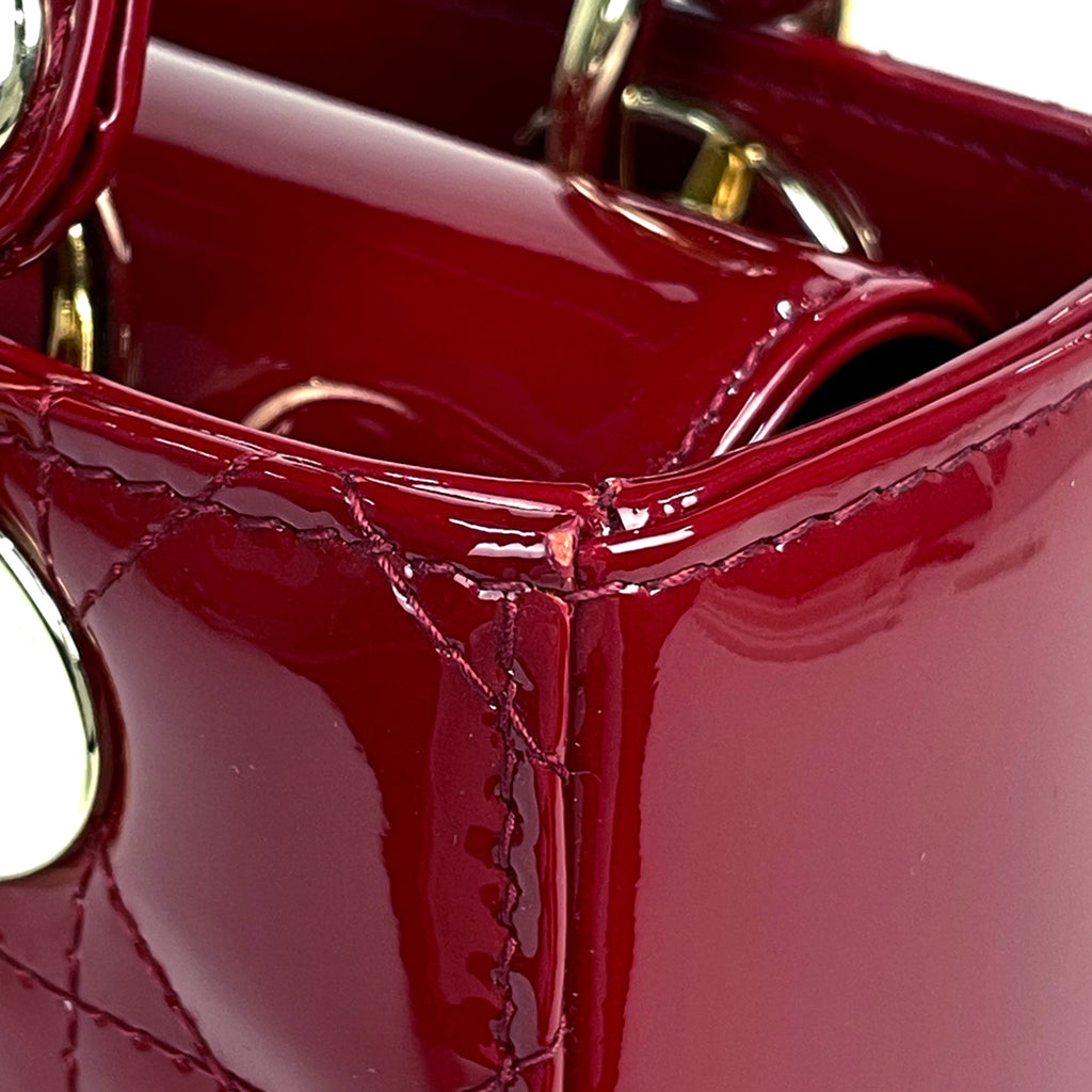 クリスチャンディオール レディディオール エナメル カナージュ 2WAY ショルダーバッグ スモール ハンドバッグ パテントレザー レッド レディース 【中古】brbag