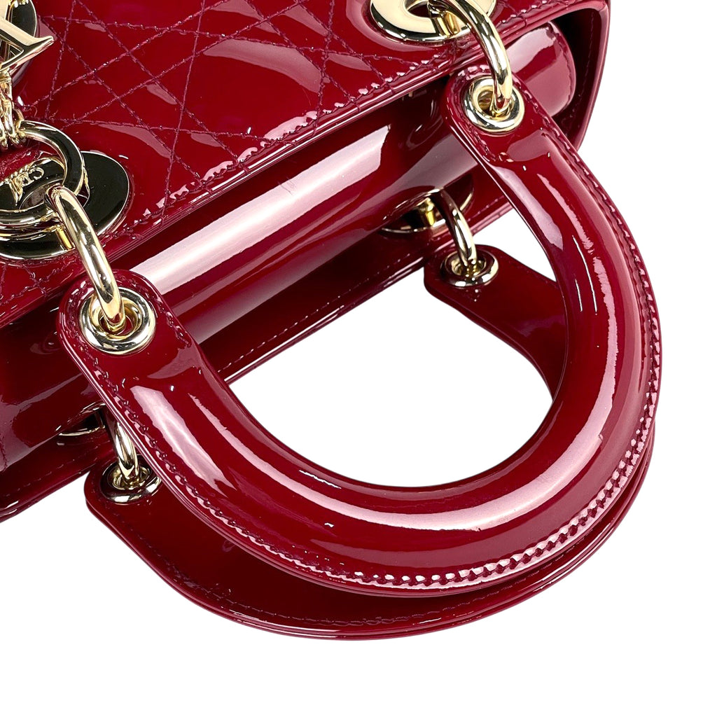 クリスチャンディオール レディディオール エナメル カナージュ 2WAY ショルダーバッグ スモール ハンドバッグ パテントレザー レッド レディース 【中古】brbag
