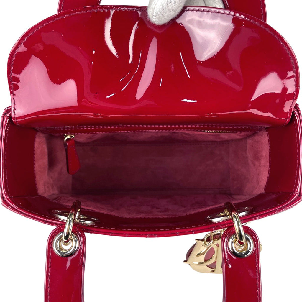 クリスチャンディオール レディディオール エナメル カナージュ 2WAY ショルダーバッグ スモール ハンドバッグ パテントレザー レッド レディース 【中古】brbag