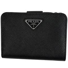 プラダ ロゴプレート 二つ折り 財布 サフィアーノレザー ネロ(ブラック) レディース 【中古】brbag