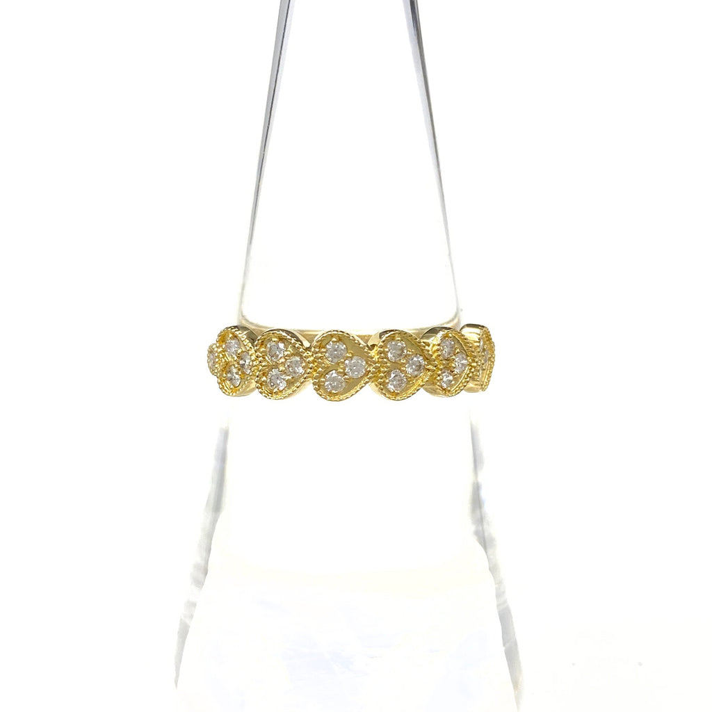 ハートモチーフ デザインリング YG イエローゴールド 指輪 メレダイヤ リング 15号 K18 ダイヤモンド レディース 【中古】nbjwl