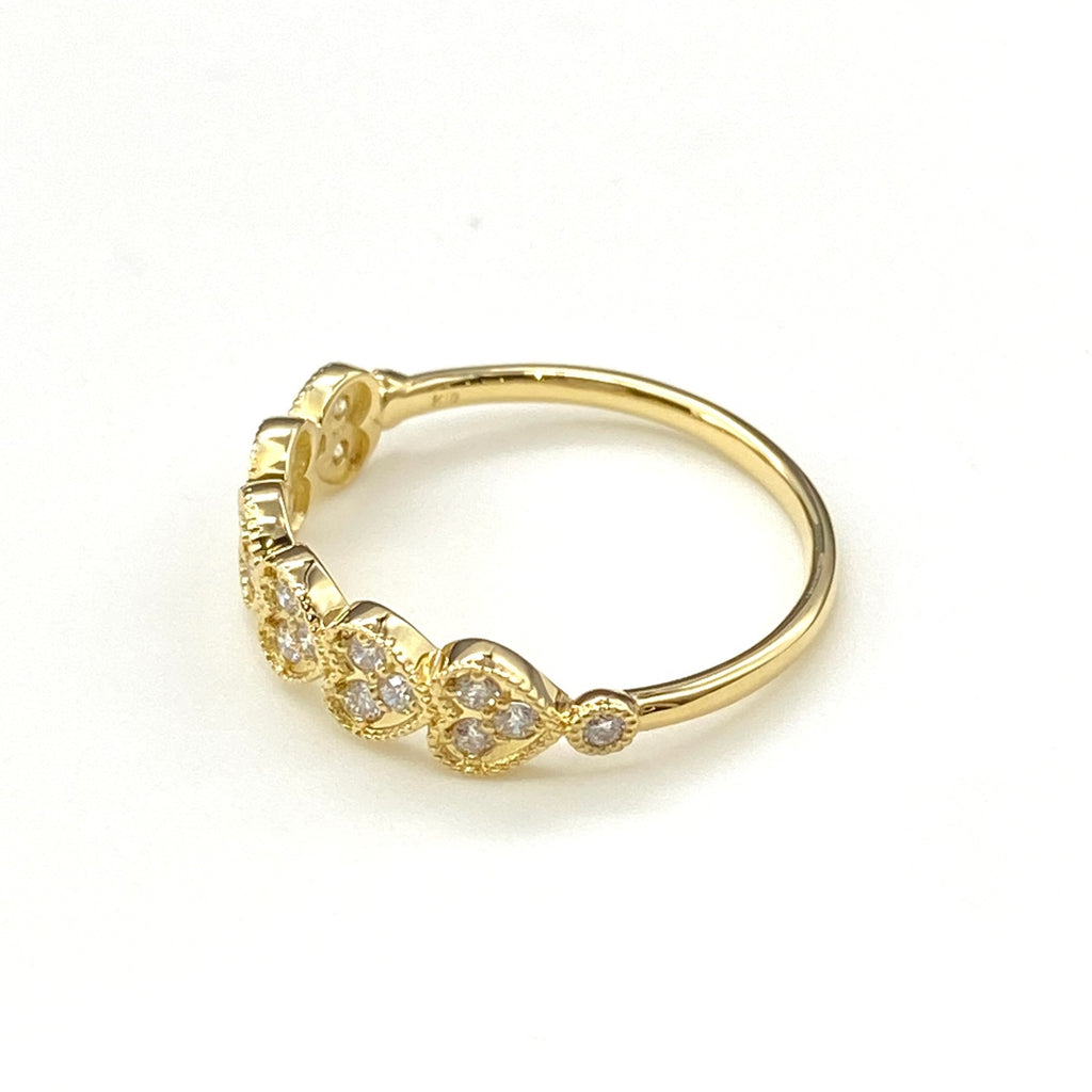 ハートモチーフ デザインリング YG イエローゴールド 指輪 メレダイヤ リング 15号 K18 ダイヤモンド レディース 【中古】nbjwl