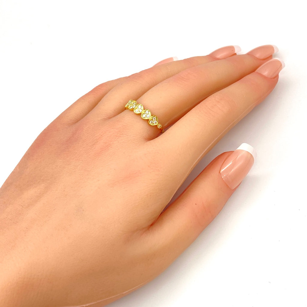 ハートモチーフ デザインリング YG イエローゴールド 指輪 メレダイヤ リング 15号 K18 ダイヤモンド レディース 【中古】nbjwl