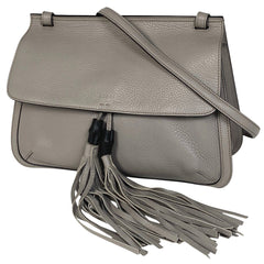 グッチ バンブー ショルダーバッグ ロゴ 竹 タッセル フリンジ ショルダーバッグ レザー グレー 370826 レディース 【中古】brbag