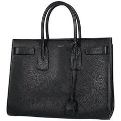 サンローラン サック ド ジュール ミディアム ハンドバッグ トートバッグ レザー ブラック 347543 レディース 【中古】brbag